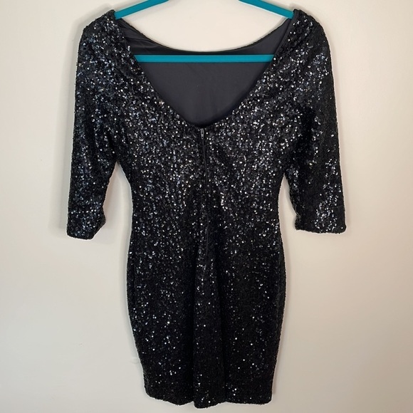 RUBY ROX Small Short Black Sequin Dress Y2K Homecoming Prom Wedding Bling Gothic - Picture 2 of 11